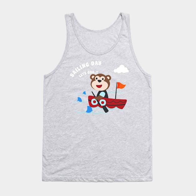 Funny monkey sailor cartoon vector on little boat with cartoon style. Tank Top by KIDS APPAREL